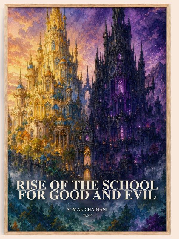Rise Of The School For Good And Evil watercolour book poster by Soman Chainani – framed literary art print