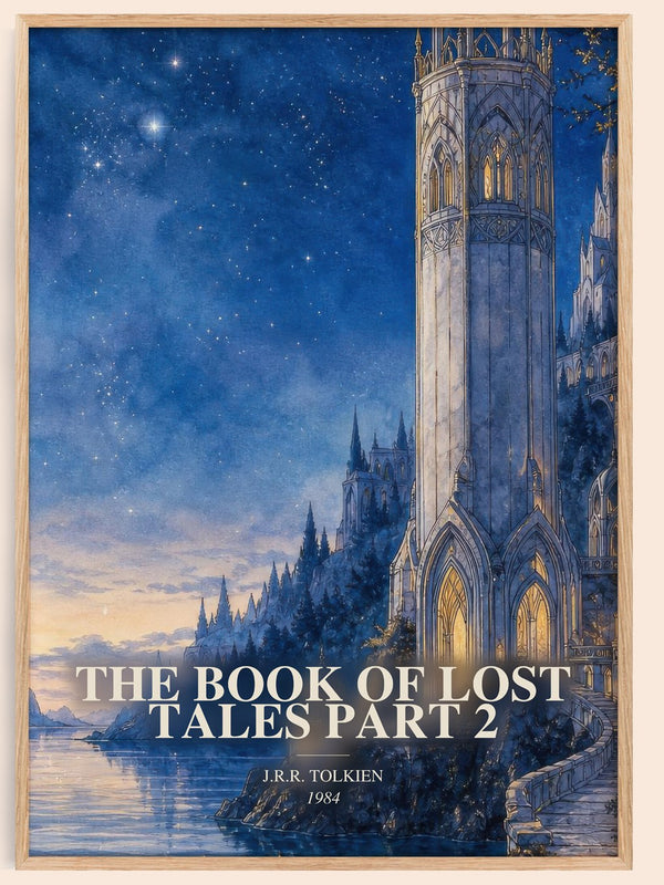 The Book Of Lost Tales Part 2 watercolour book poster by J.R.R. Tolkien – framed literary art print