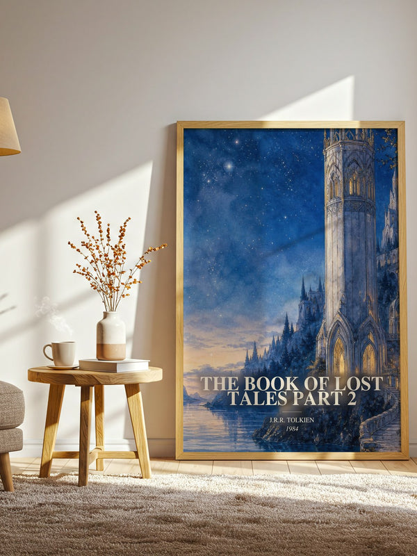 The Book Of Lost Tales Part 2 watercolour print in frame leaning in hallway – fantasy wall art