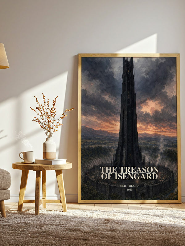 The Treason Of Isengard watercolour print in frame leaning in hallway – literary wall art