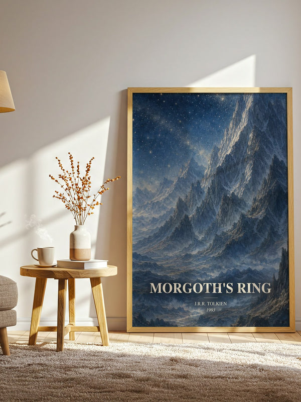 Morgoth'S Ring watercolour print in frame leaning in hallway – literary wall art