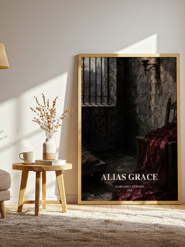 Alias Grace watercolour print in frame leaning in hallway – historical fiction wall art