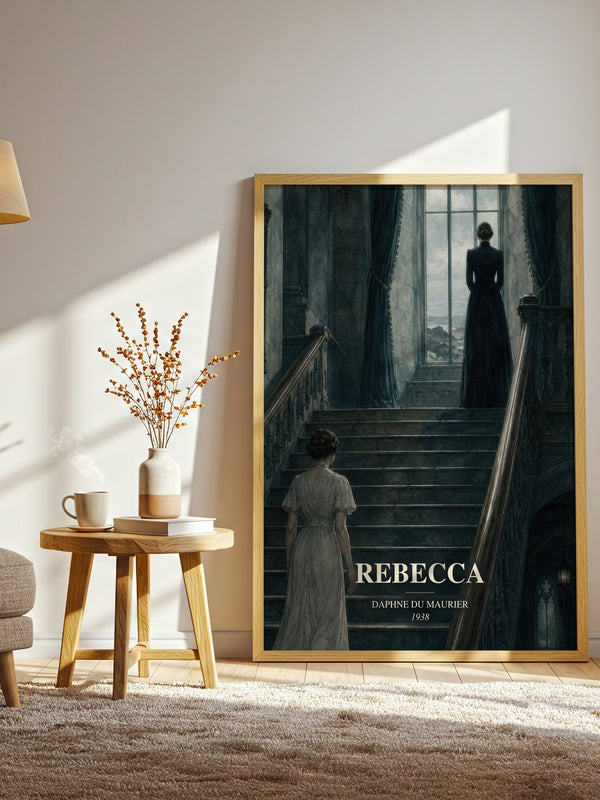 Rebecca watercolour print in frame leaning in hallway – gothic wall art