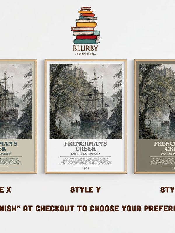 Frenchman's Creek bookish print in frame leaning in hallway – romance wall art