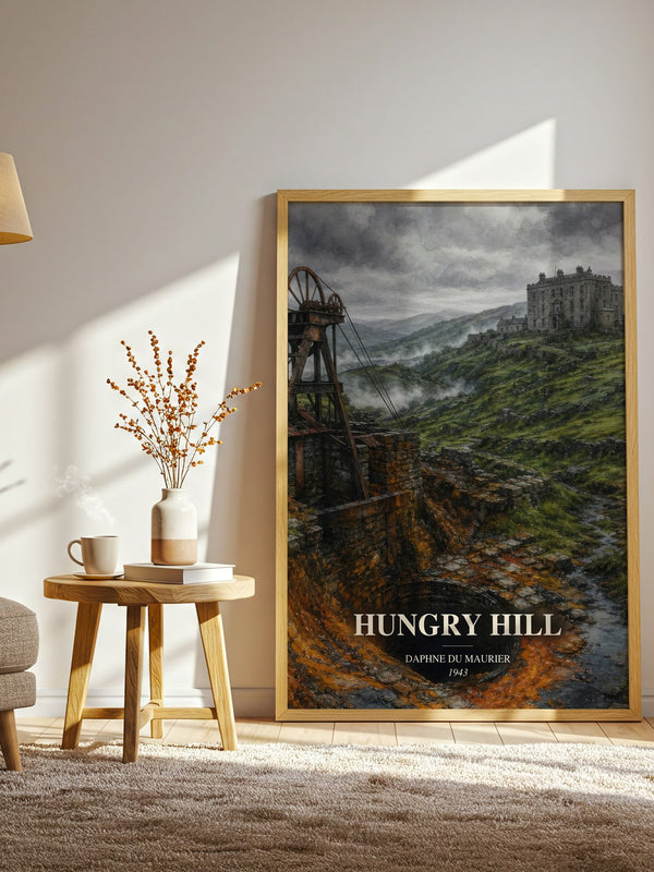 Hungry Hill watercolour print in frame leaning in hallway – historical fiction wall art