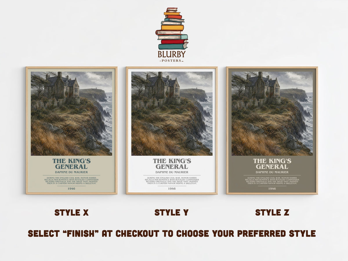 The King's General bookish print in frame leaning in hallway – historical fiction wall art (mockup)