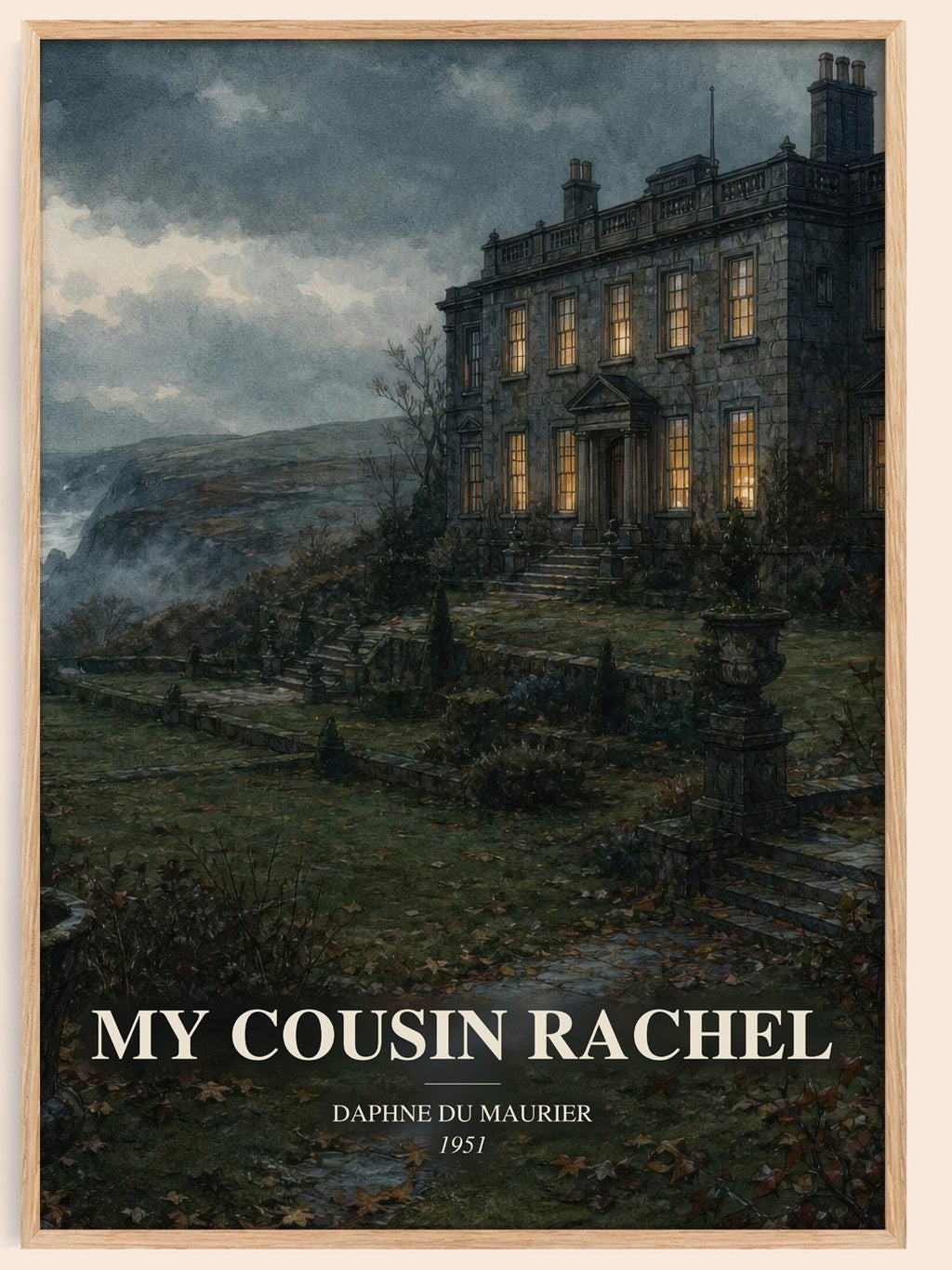 My Cousin Rachel watercolour book poster by Daphne du Maurier – framed literary art print
