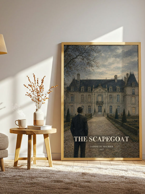 The Scapegoat watercolour print in frame leaning in hallway – thriller wall art