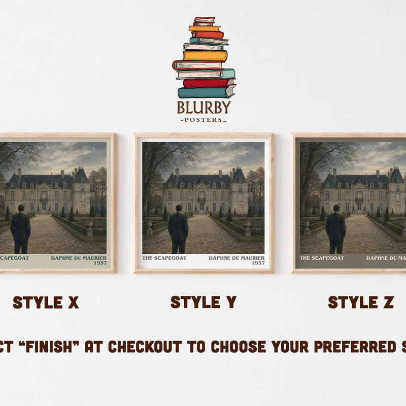 The Scapegoat literary print in frame leaning in hallway – thriller wall art