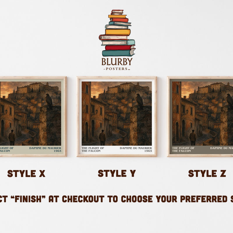 The Flight of the Falcon literary print in frame leaning in hallway – thriller wall art