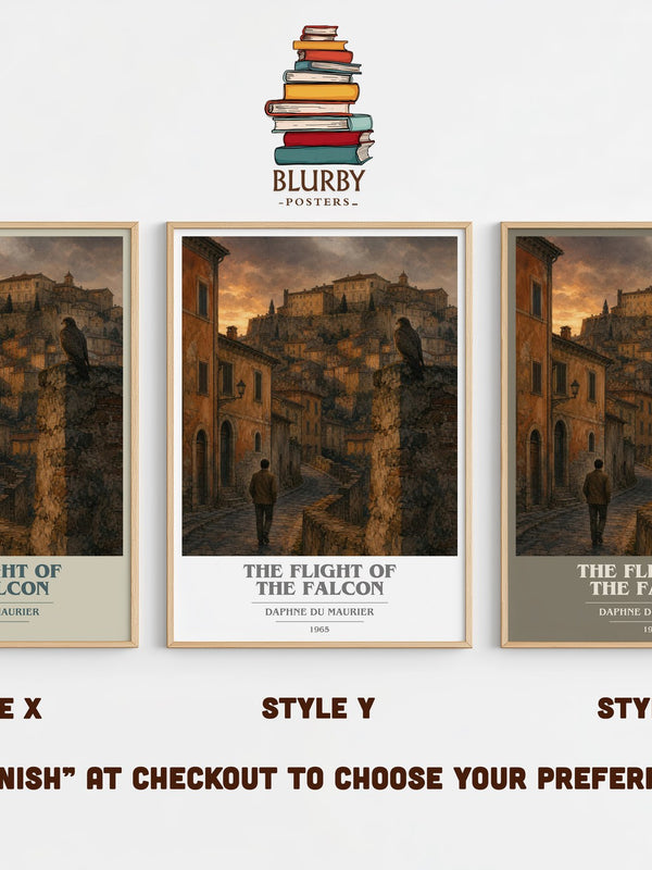 The Flight of the Falcon book cover print in frame leaning in hallway – thriller wall art