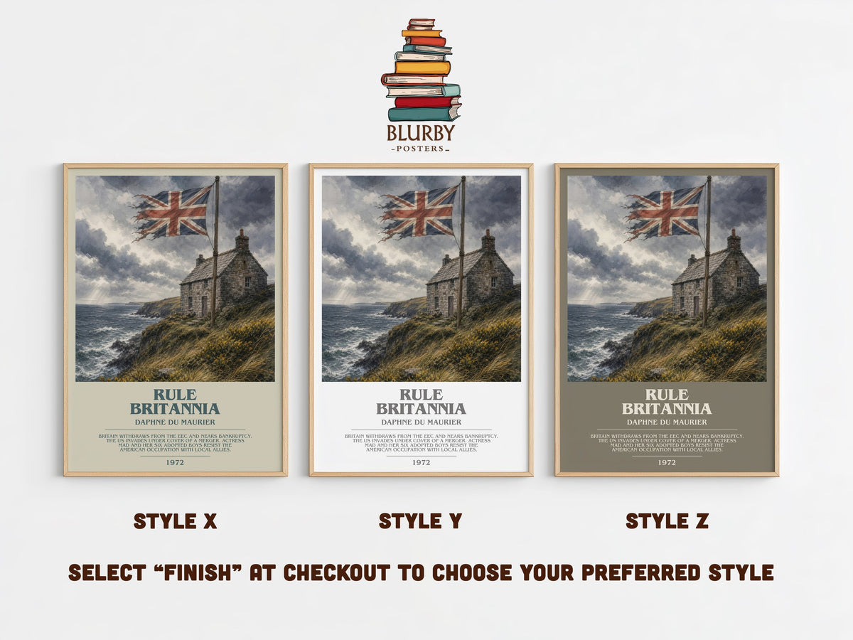 Rule Britannia bookish print in frame leaning in hallway – dystopian wall art (mockup)