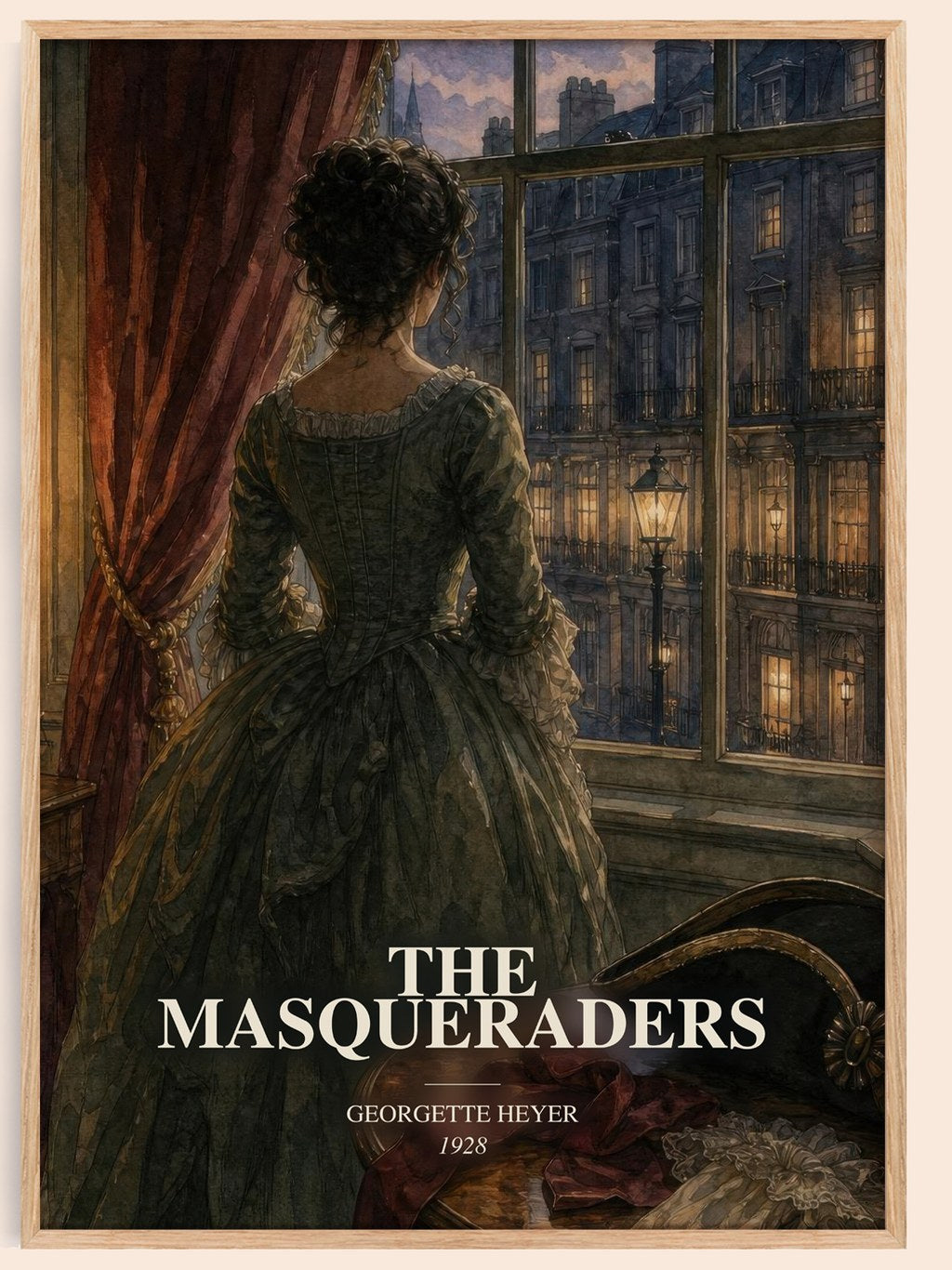 The Masqueraders watercolour book poster by Georgette Heyer – framed literary art print