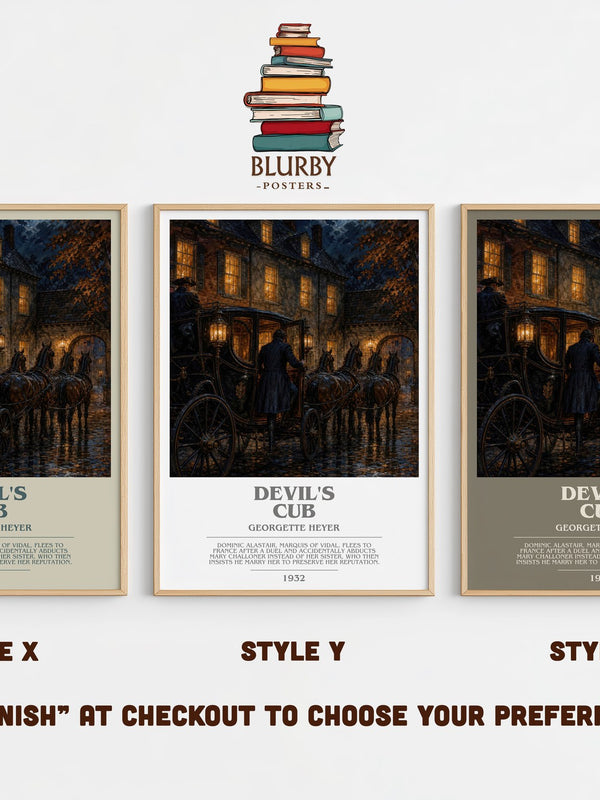 Devil's Cub bookish print in frame leaning in hallway – romance wall art
