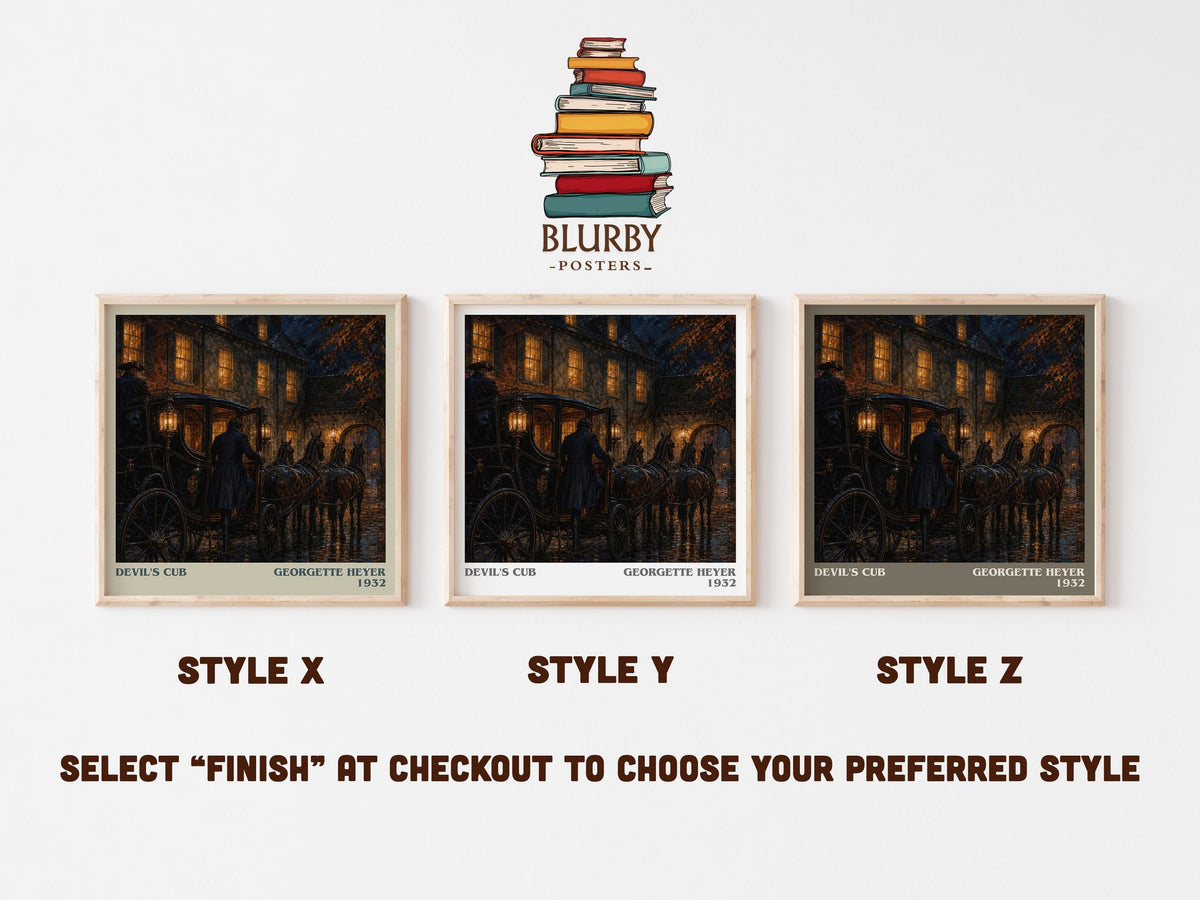 Devil's Cub literary print in frame leaning in hallway – romance wall art (mockup)