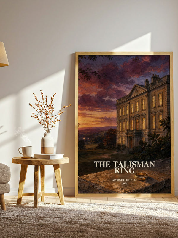 The Talisman Ring watercolour print in frame leaning in hallway – romance wall art