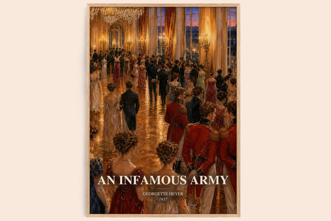 An Infamous Army watercolour book poster by Georgette Heyer – framed literary art print