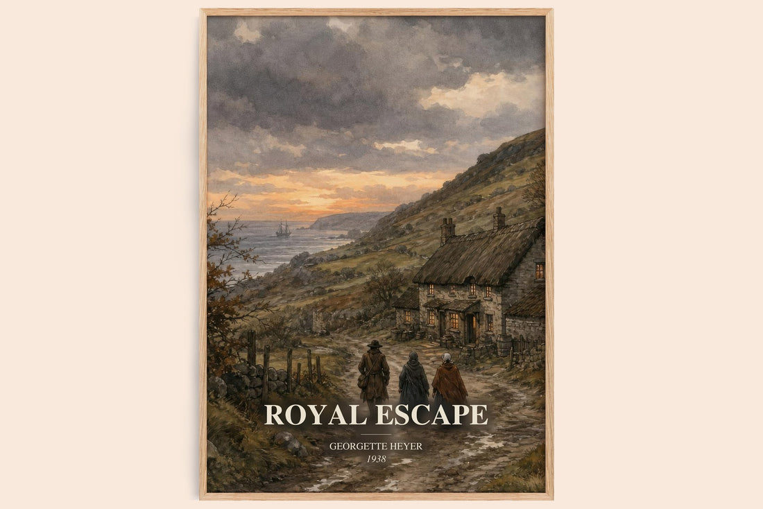 Royal Escape watercolour book poster by Georgette Heyer – framed literary art print