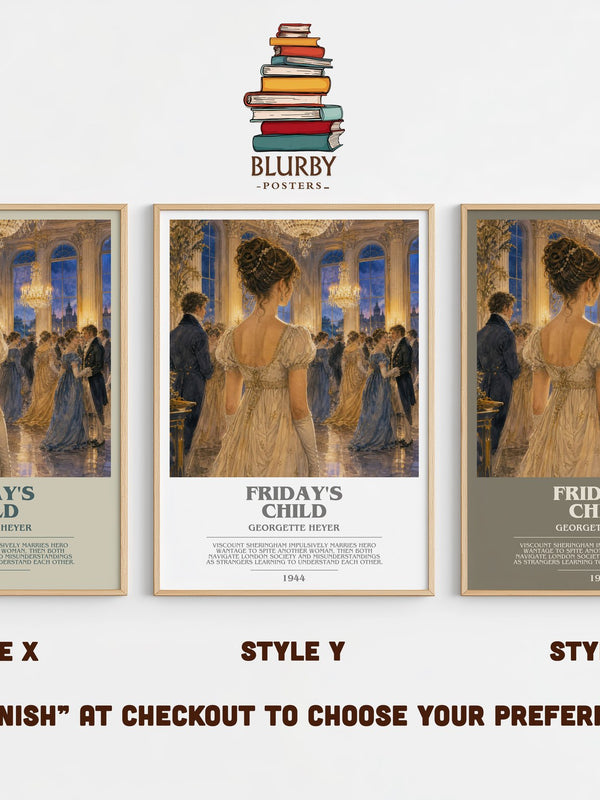 Friday's Child bookish print in frame leaning in hallway – romance wall art