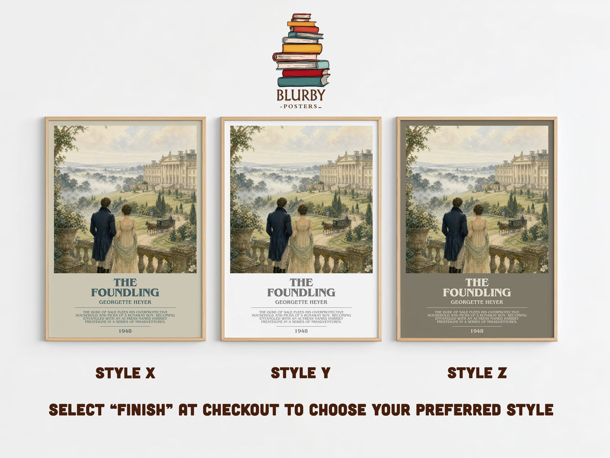 The Foundling bookish print in frame leaning in hallway – romance wall art (mockup)