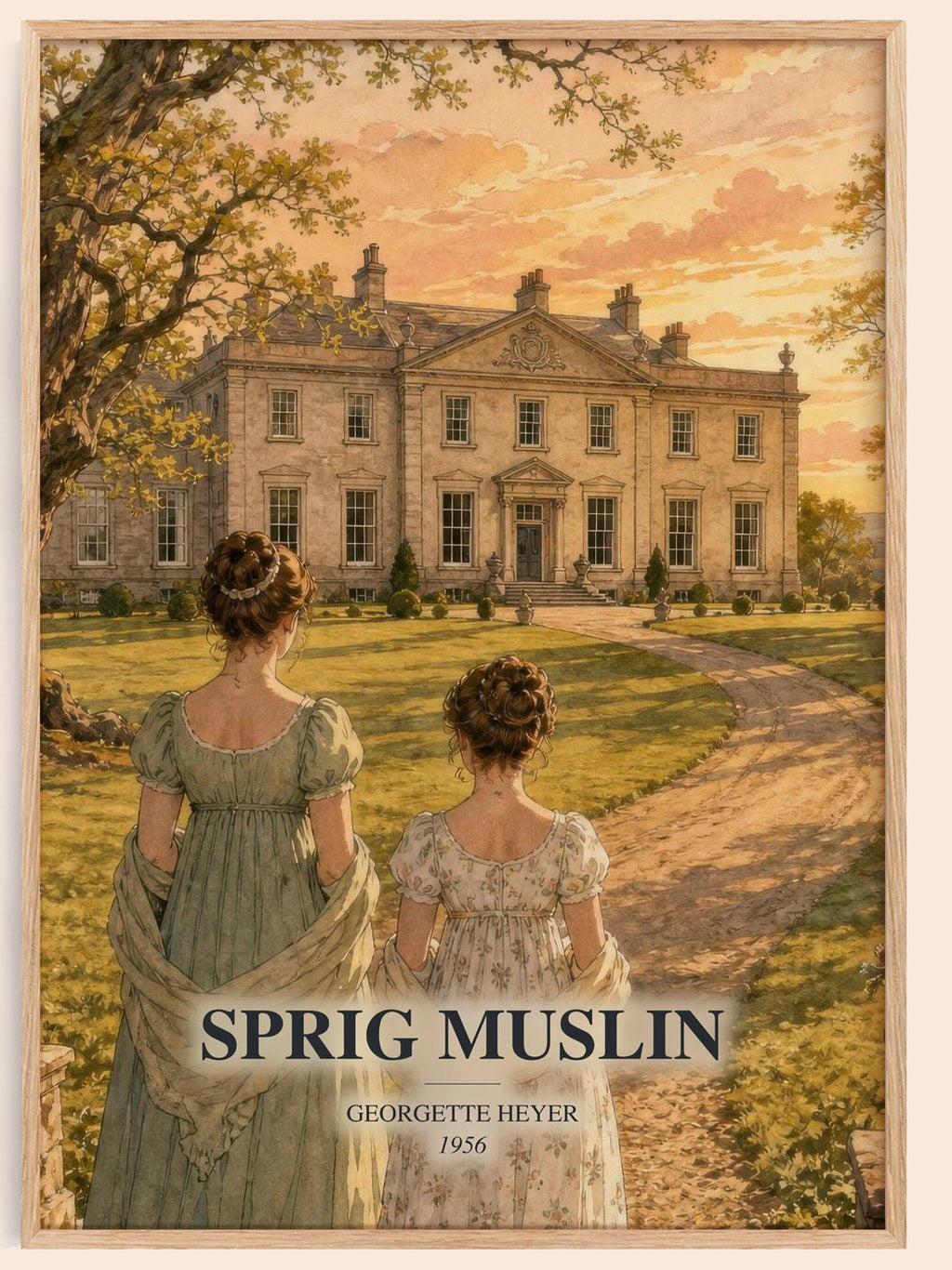 Sprig Muslin watercolour book poster by Georgette Heyer – framed literary art print