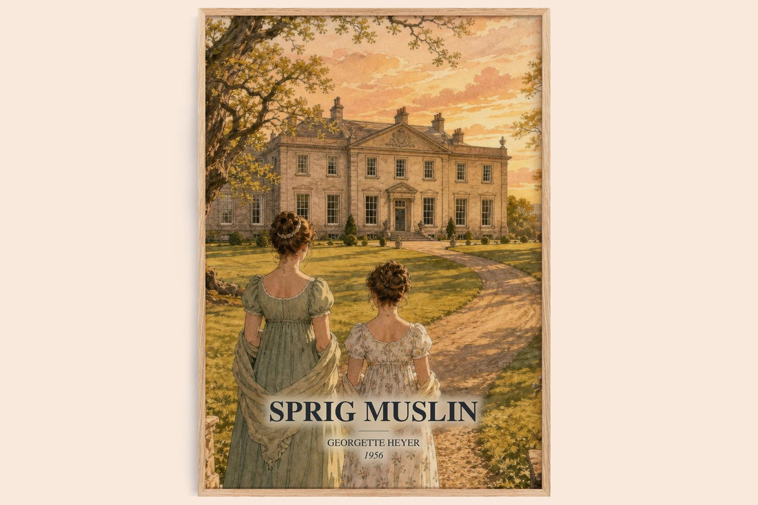 Sprig Muslin watercolour book poster by Georgette Heyer – framed literary art print