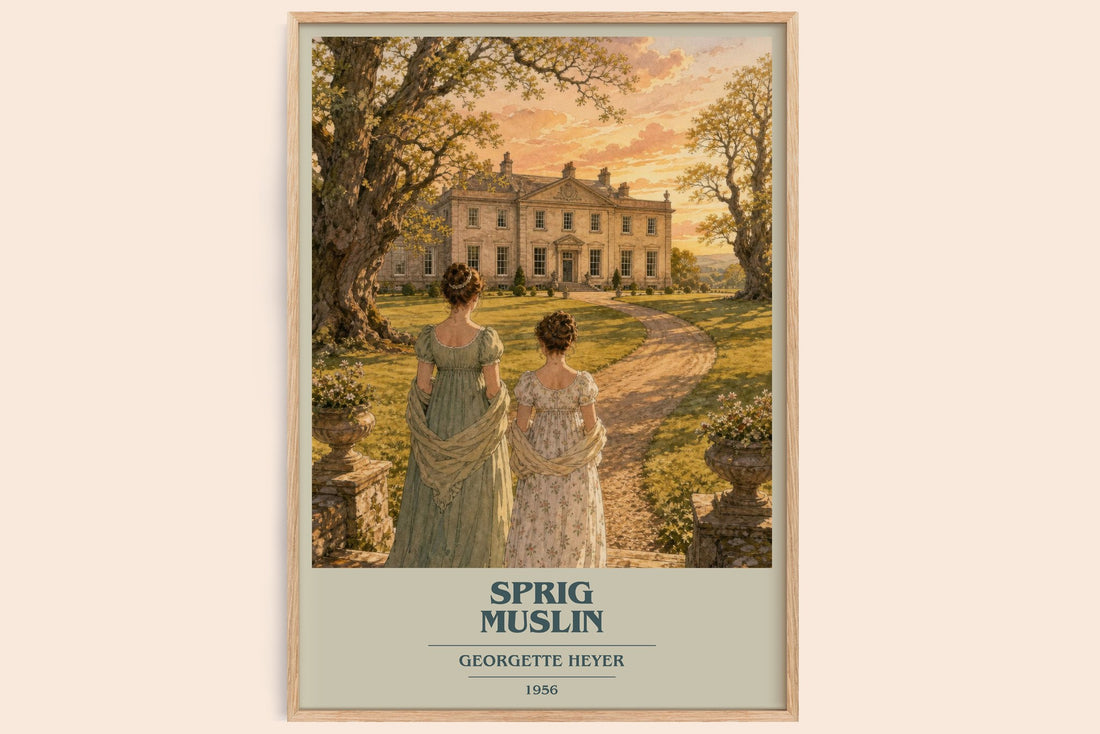 Sprig Muslin book cover book poster by Georgette Heyer – framed literary art print