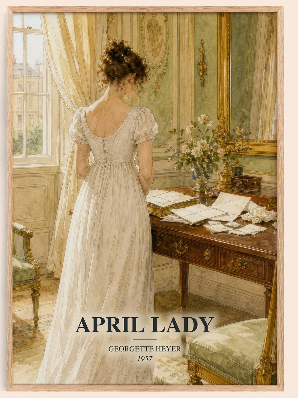 April Lady watercolour book poster by Georgette Heyer – framed literary art print
