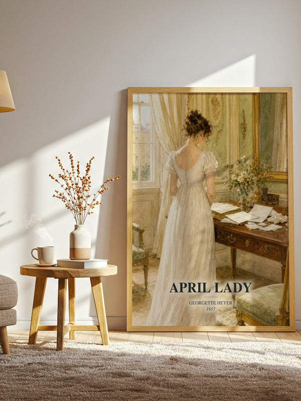 April Lady watercolour print in frame leaning in hallway – romance wall art