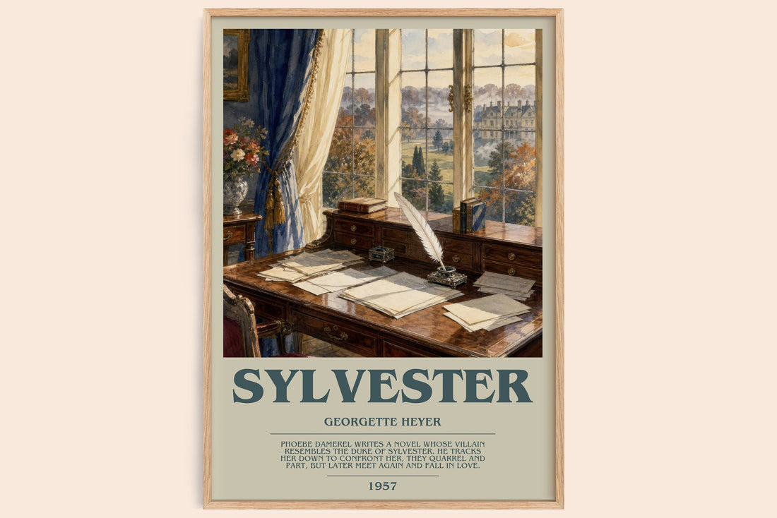 Sylvester bookish book poster by Georgette Heyer – framed literary art print