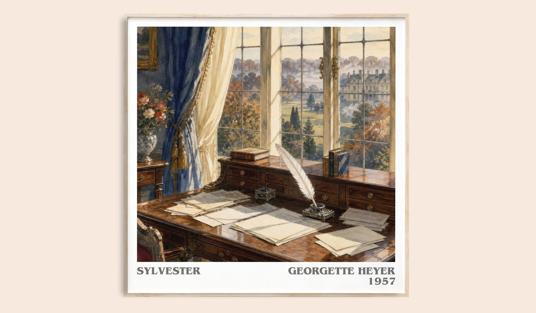 Sylvester literary book poster by Georgette Heyer – framed literary art print