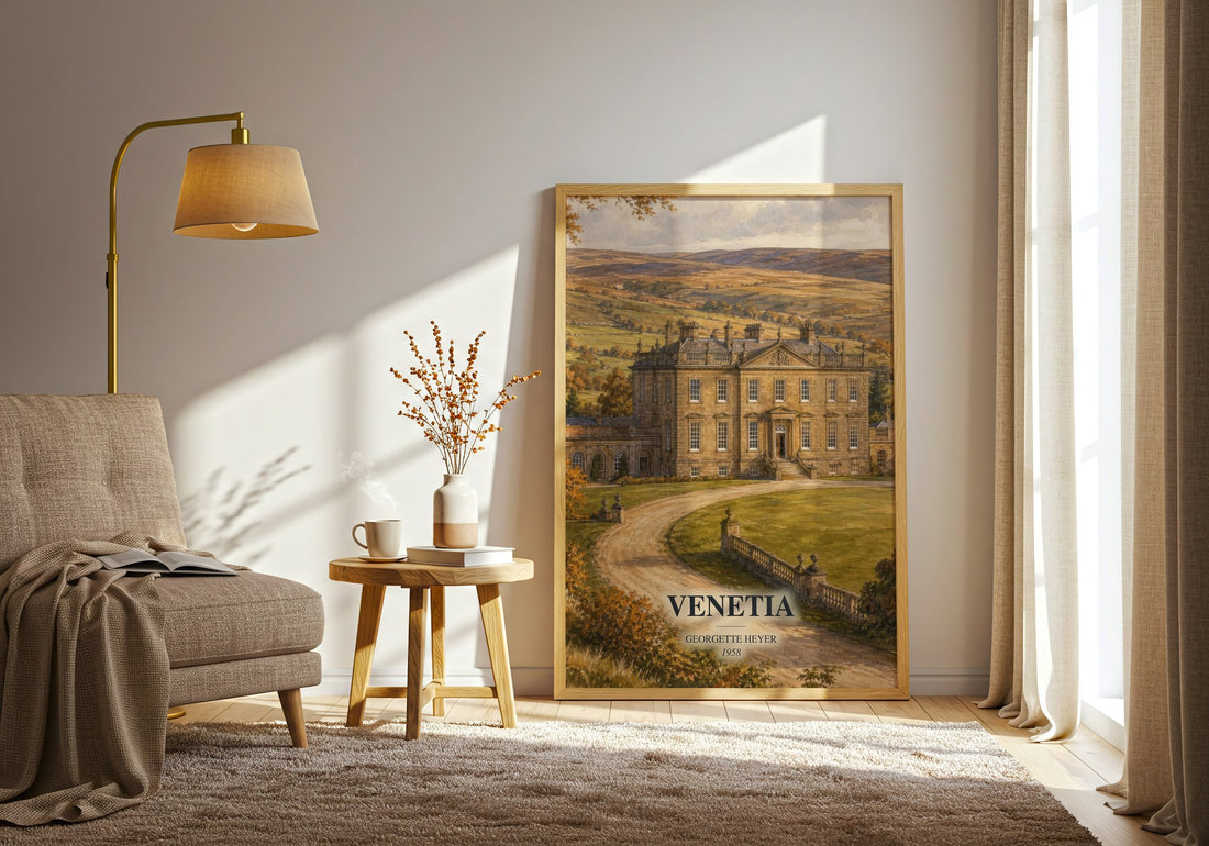 Venetia watercolour print in frame leaning in hallway – romance wall art (mockup)