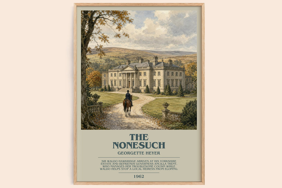 The Nonesuch bookish book poster by Georgette Heyer – framed literary art print