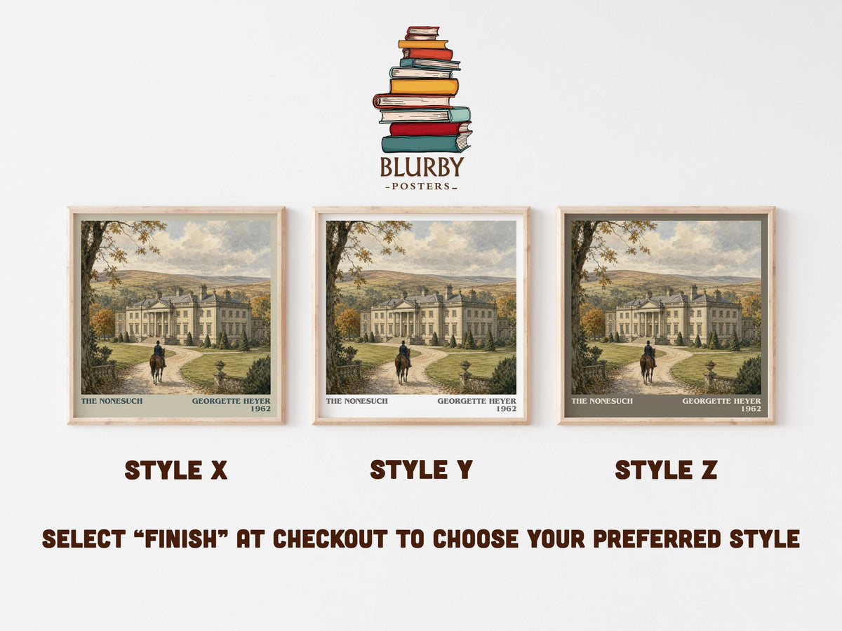 The Nonesuch literary print in frame leaning in hallway – romance wall art (mockup)