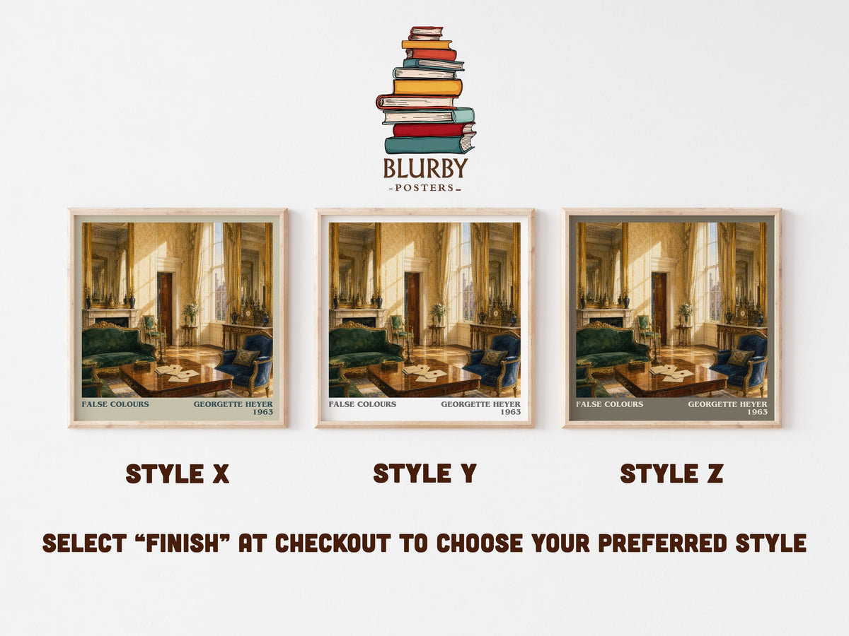 False Colours literary print in frame leaning in hallway – romance wall art (mockup)