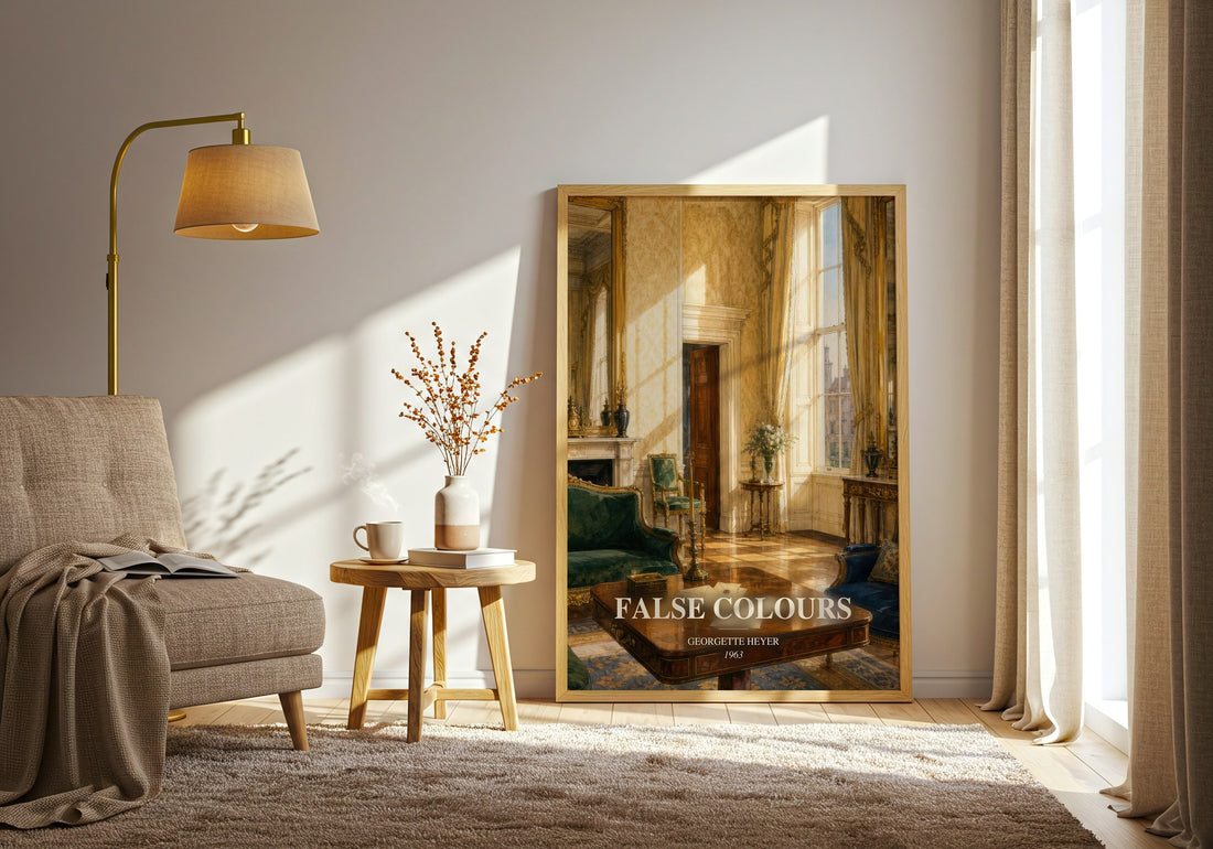 False Colours watercolour print in frame leaning in hallway – romance wall art (mockup)