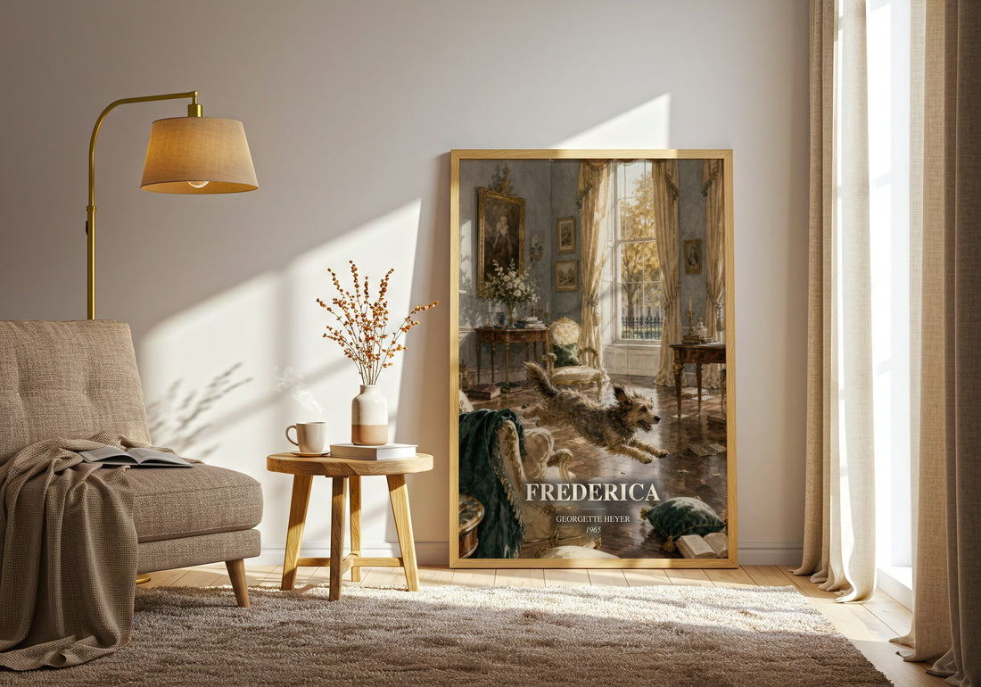 Frederica watercolour print in frame leaning in hallway – romance wall art (mockup)