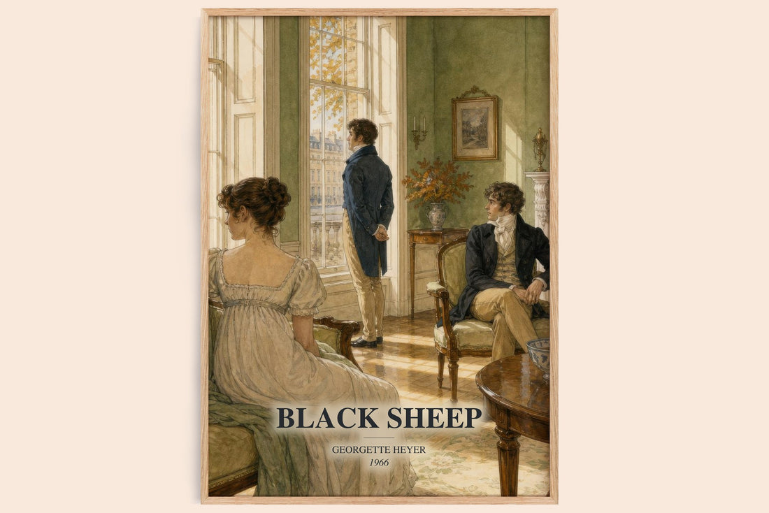 Black Sheep watercolour book poster by Georgette Heyer – framed literary art print