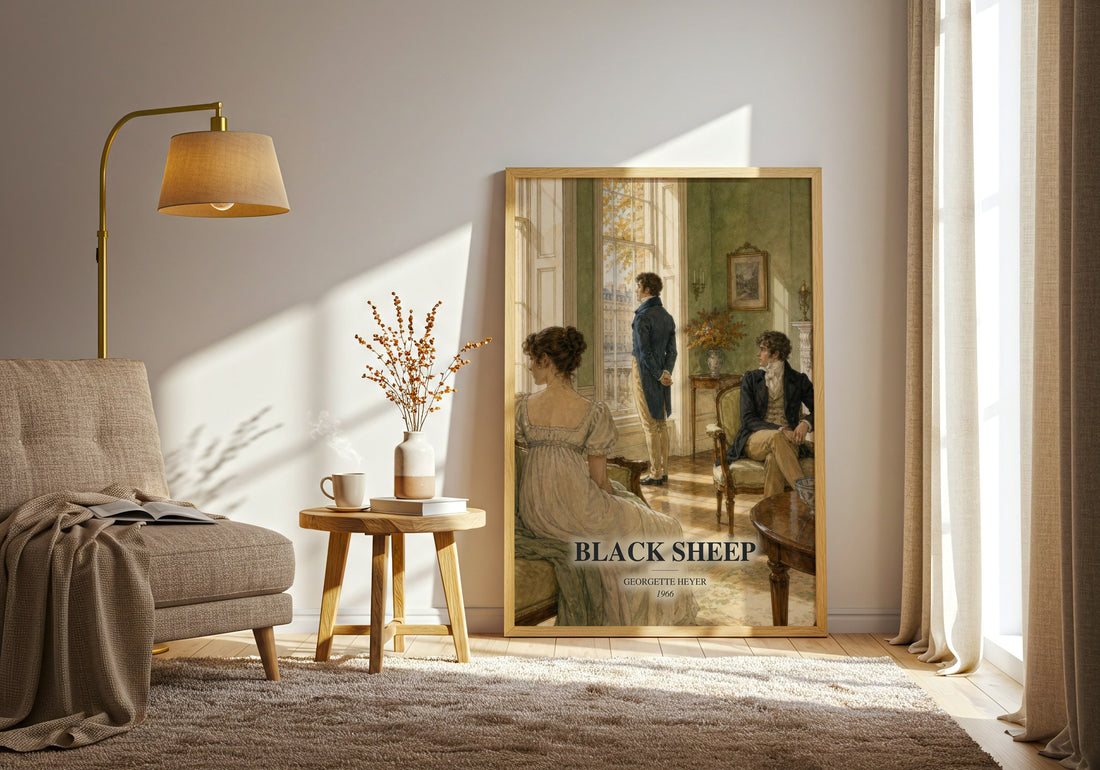 Black Sheep watercolour print in frame leaning in hallway – romance wall art (mockup)