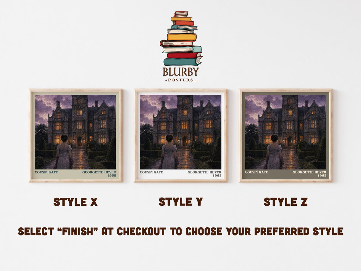 Cousin Kate literary print in frame leaning in hallway – romance wall art (mockup)