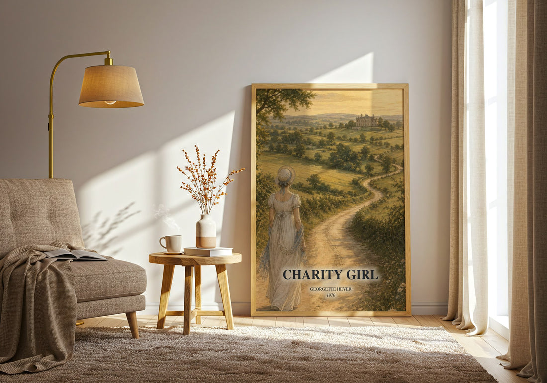 Charity Girl watercolour print in frame leaning in hallway – romance wall art (mockup)