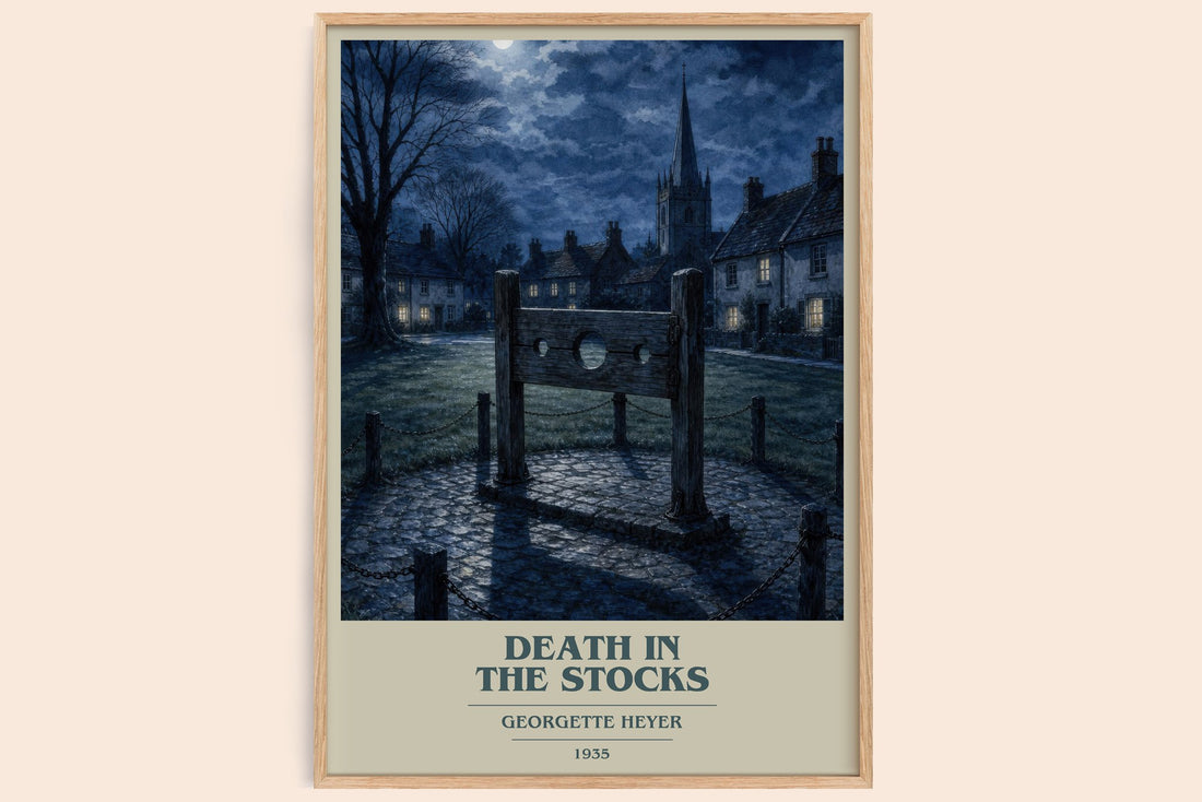 Death in the Stocks book cover book poster by Georgette Heyer – framed literary art print