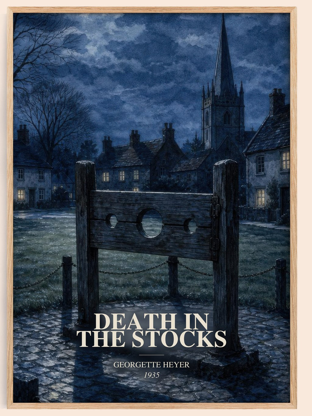 Death in the Stocks watercolour book poster by Georgette Heyer – framed literary art print