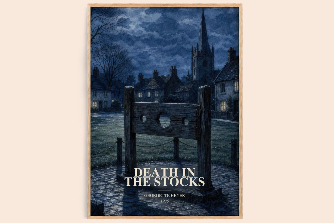 Death in the Stocks watercolour book poster by Georgette Heyer – framed literary art print
