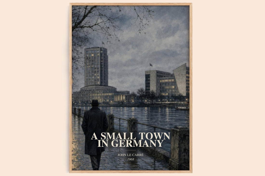 A Small Town in Germany watercolour book poster by John le Carré – framed literary art print