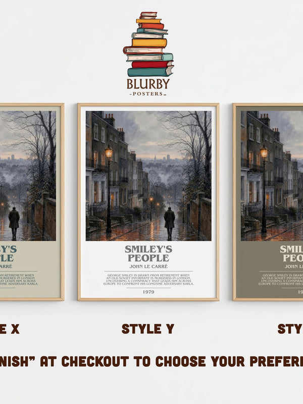 Smiley's People bookish print in frame leaning in hallway – thriller wall art