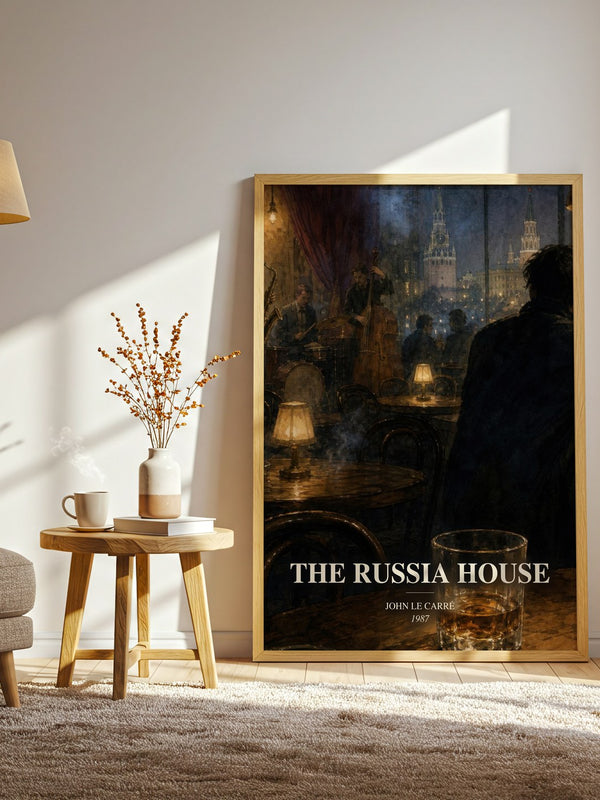 The Russia House watercolour print in frame leaning in hallway – thriller wall art