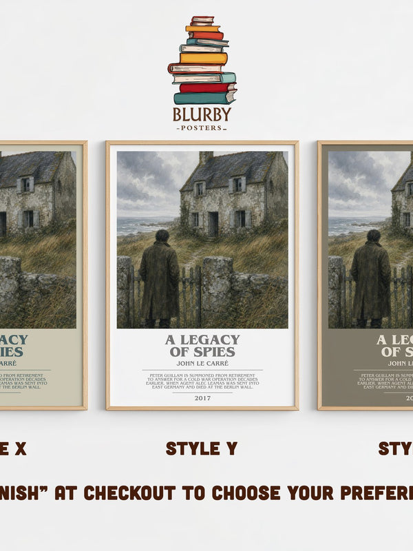 A Legacy of Spies bookish print in frame leaning in hallway – thriller wall art