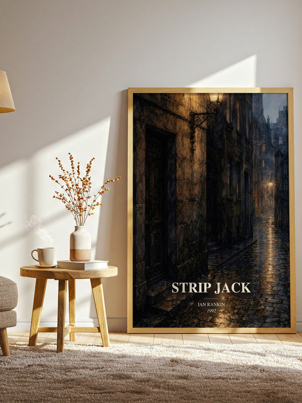Strip Jack watercolour print in frame leaning in hallway – crime wall art