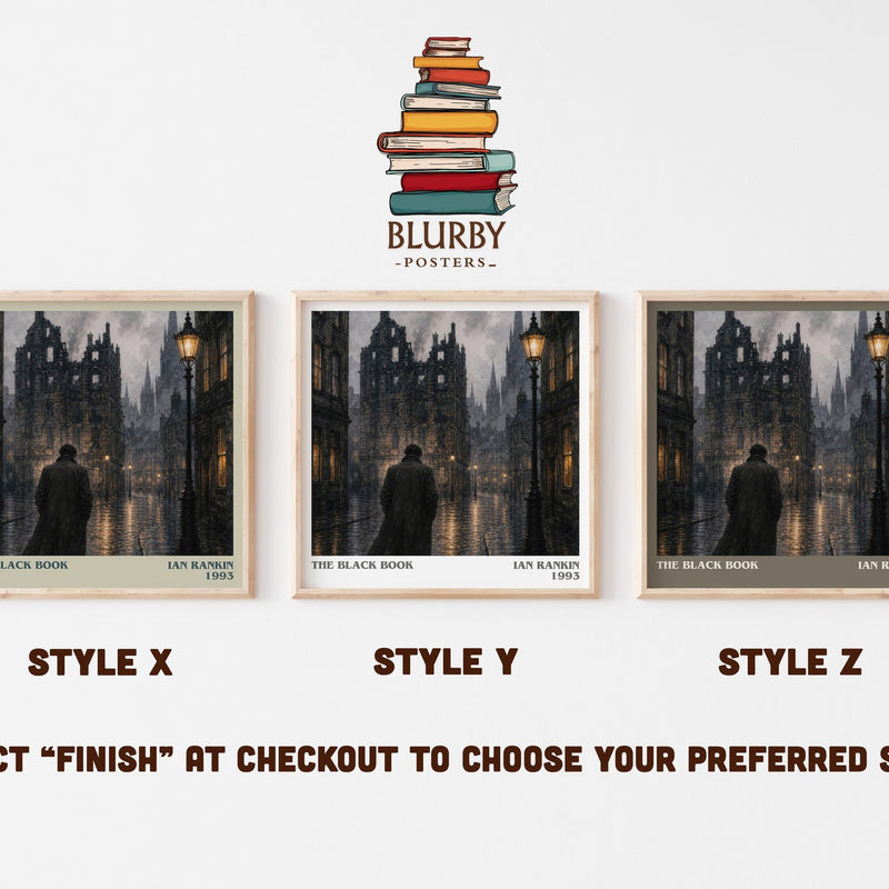 The Black Book literary print in frame leaning in hallway – crime wall art